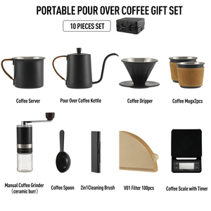 2025 nuevo portátil Camping 10 Uds molinillo Manual con tarro fabricante de vidrio filtro goteo verter sobre juego de café - Product Image 3