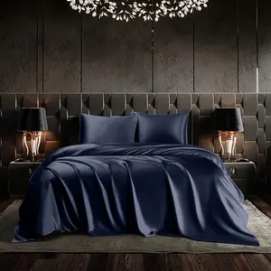 Luxury Custom Color Nondisposable Dubai 100% Double Bed Sheets Queen Size Silk Bedding Set
