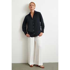 Minimalist Women's Black Poplin Button <b>Down</b> Shirt Everyday Style - Product Image 5
