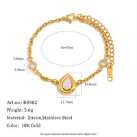 Bracelet personnalisé en acier inoxydable 316L, chaîne trombone dorée, zircon goutte d'eau serti, minimaliste pour femme, vente en gros