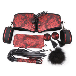 Set di 6 Pezzi Chinoiserie per Giochi Fetish di Coppia, Morsetti per Capezzoli, Manette e Frusta con Piume - Product Image 1