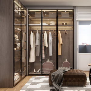 Meubles de maison neufs systèmes de placards modulaires en bois personnalisés abordables armoire-penderie autoportante avec portes en verre - Product Image 4