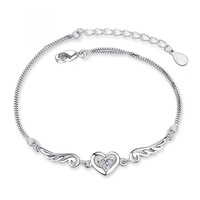 Bracelet de main pour femme en forme de cœur, plaqué argent, avec diamants, version coréenne, Fashion Angel Love