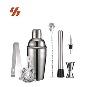 طقم شيكر كوكتيل بالجملة، مجموعة أدوات البارتندر، شيكر بوسطن معدني وزجاجي وفولاذ، جيجر، مادلر، صندوق هدايا مخصص مع شعارات - Product Image 1