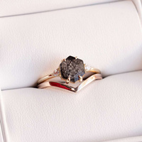 Ensemble de bagues en argent sterling 925 en forme de V avec pierre précieuse hexagonale en quartz rutilé noir naturel, bagues de mariage pour femmes, vente en gros