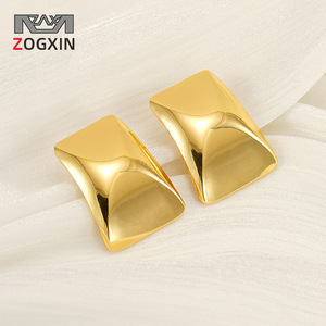 ZOGXIN Gold Geometric Stud Earrings 18K Stainless Steel Square Shape Fashion Jewelry - Product Image 1