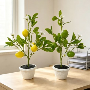 Bonsaï d'arbre citronnier artificiel de 43 pouces, en plastique vert jaunâtre avec pot, décoration de bureau et de maison, ornement de plante porte-bonheur - Product Image 1