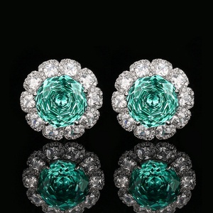 Fashion Eco-friendly Copper Flower 3pcs Set Jewelry 18-16mm Paraiba Green Zirconia Floral Necklace <b>Earrings</b> Ring Matching Set - Product Image 4
