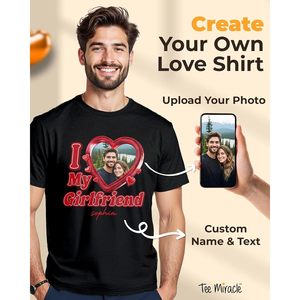 T-shirt personnalisé « I Heart My Girlfriend » avec photo, cadeau de Saint-Valentin personnalisé pour elle, tissu tricoté à manches courtes pour homme - Product Image 5