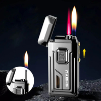 Briquet torche double flamme magique rechargeable au butane, réglable, coupe-vent, flamme douce, en alliage de zinc, pour fêtes, extérieur, barbecue, bougies, pipes