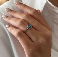 Bague en diamant bleu cultivé en laboratoire Good Century, platine, solitaire ovale, bijoux fins, sur mesure, style vintage, minimaliste, pour fiançailles