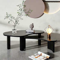 Juego de Mesa de Centro Moderna Irregular con Mesas Auxiliares, Combinación de Mesa de Centro para Sala de Estar, Mesa Decorativa de Madera para el Hogar