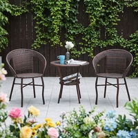 Ensemble de table basse en rotin de style néoclassique en trois pièces pour la maison et les loisirs en plein air - Table de balcon avec fauteuil individuel et table à thé