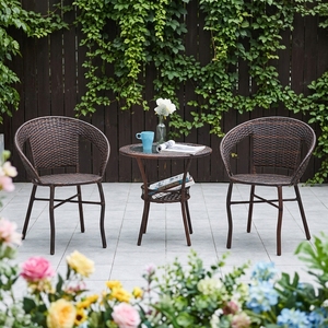 Ensemble de table basse <span class=keywords><strong>en</strong></span> <span class=keywords><strong>rotin</strong></span> de style néoclassique <span class=keywords><strong>en</strong></span> trois pièces pour la maison et les loisirs <span class=keywords><strong>en</strong></span> plein air - Table de balcon avec <span class=keywords><strong>fauteuil</strong></span> individuel et table à thé - Product Image 4