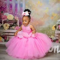 Robe d'anniversaire pour petites filles robes de demoiselle d'honneur robes de communion licou perlé strass cristaux robe en tulle à plusieurs niveaux