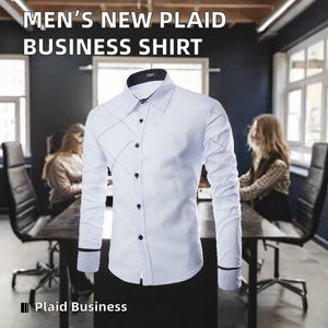 Camisa de cuadros formal de negocios para hombre, de manga larga, con cuello alto y botones, transpirable, teñida lisa, novedad al por mayor - Product Image 2
