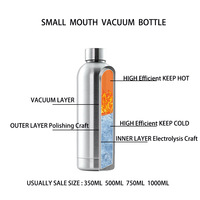 Botella de Agua de Acero Inoxidable con Aislamiento Térmico de Doble Pared y Boca Pequeña, Acabado Mate, para Viajes, Deportes al Aire Libre, OEM/ODM