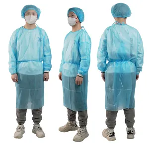 Wholesale Stock Waterproof Non-woven Disposable Green Visitor Gown for Hospital Airport Factory Workshop Use
