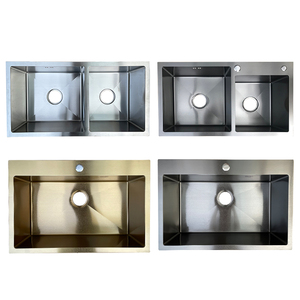 Double évier vertical sur le bord, Double bol en acier inoxydable 304 de couleur dorée - Product Image 4