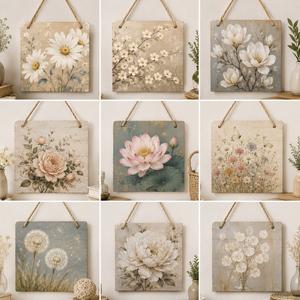 Panneau rond en bois « Béni et reconnaissant » |   Plaque murale en bois avec motif floral de style farmhouse |   Décoration suspendue rustique « Gratitude » 20x20cm - Product Image 5