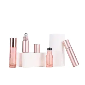 Frasco Eye Massage olio per cuticole sfera in acciaio Roll On contenitori Lipgloss Rose Gold Roller Bottle olio essenziale 5ml 10ml