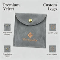 Pochette à bijoux en velours avec logo personnalisé, pochette de luxe à rabat avec bouton pression, sac d'emballage pour bijoux, sac cadeau en daim pour collier et boucles d'oreilles