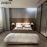 Nouvelle conception de lit king size en bois pour hôtel, chambre principale moderne, ensemble de meubles de chambre à coucher de luxe en MDF, personnalisé pour appartement