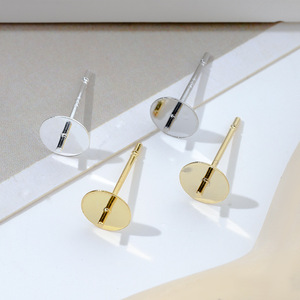 Semi Finished <b>Earring</b> <b>Post</b> 925 Sterling Silver Electroplated 18K Gold Plated Copper Flat Round For <b>Earring</b> Making - Product Image 2