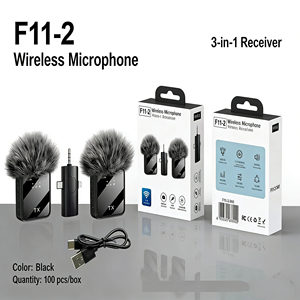 Microphone cravate sans fil série K transfrontalier, double émetteur, omnidirectionnel, 20Hz-20KHz, trois-en-un, pour diffusion en direct en extérieur - Product Image 1