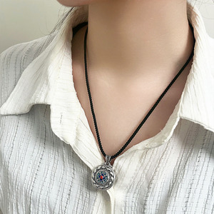 Collier unisexe Kaiming en argent sterling 925, motif Fu émaillé rétro ajouré, avec cordon tressé noir, chaîne de pull - Product Image 3