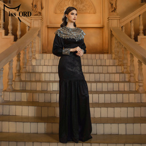 A maniche lunghe in velluto nero con paillettes Hijab arabo <span class=keywords><strong>Istanbul</strong></span> marocchino turco Dubai Muslim modesti abiti da sera lunghi da donna - Product Image 3