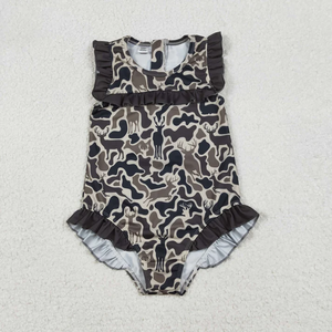 Trajes de Baño de Una Pieza con Volantes y Estampado de Camuflaje para Niñas, Ropa para Hermanas - Product Image 6
