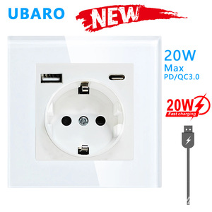 ยูบาโร่ ปลั๊กไฟยุโรป 82 แบบ พร้อมพอร์ต USB 20W ชาร์จเร็ว PD QC3.0 สำหรับใช้ในบ้าน - Product Image 1