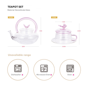Juego de Té de Vidrio de Borosilicato, Tetera con Asa de Mariposa 3D, Tapa y 2 Platos para Tazas, Regalo para el Té de la Tarde - Product Image 6