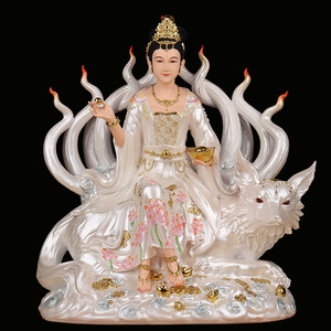 Statue <span class=keywords><strong>de</strong></span> divinité en forme <span class=keywords><strong>de</strong></span> renard à neuf queues, motif floral, polie à <span class=keywords><strong>la</strong></span> main, figurine assise, renard <span class=keywords><strong>dame</strong></span>, renard vieil, renard jeune fille - Product Image 2