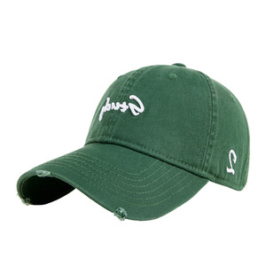 Gorra de Béisbol Unisex Verde Oscuro de Algodón, Estilo Desgastado, Protección Solar - Product Image 1