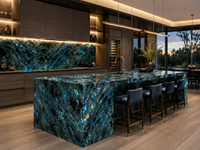 Dalles de granit Lemurian Labradorite bleue pour murs décoratifs, îlots de cuisine cascade, dessus de table à manger, dessus de meuble-lavabo de salle de bain