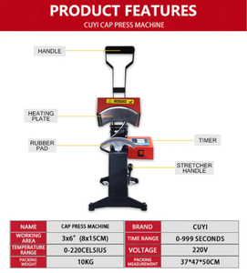 Máquina de sublimación de impresión de transferencia de espinilleras semiautomática eléctrica de alta calidad CUYI nueva condición prensa de calor para impresión de sombrero - Product Image 5