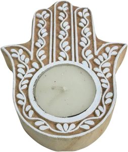 Porte-bougies décoratifs élégants en bois faits à la main avec impression au bloc, pour Diwali, culte, Noël, mariages et cadeaux de pendaison de crémaillère - Product Image 2