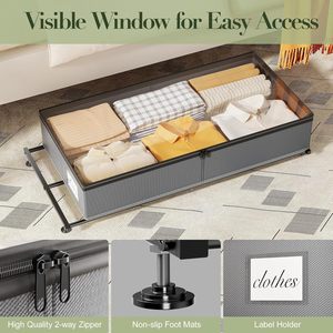 Bacs de rangement sous lit personnalisés avec roulettes, couvercles transparents, organisateur roulant pour vêtements, chaussures, jouets, couvertures - Product Image 3