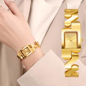 นาฬิกาควอตซ์ทรงสี่เหลี่ยมหรูหราสไตล์อาร์ตเดโคสำหรับผู้หญิง สายสีทอง เหมาะสำหรับธุรกิจและแฟชั่น ขายส่ง - Product Image 2