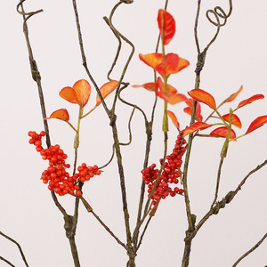 Qihao Artificial Red Maple Leaves With Fruit And Withered Branches <b>For</b> Wedding Home <b>Decor</b> 3 Leaf 4 Fruit <b>Twig</b> Plastic Silk - Product Image 4