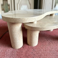 Mesa de Centro Moderna de Lujo con Base de Mármol Travertino para Sala de Estar, Juego de Mesa de Centro de Travertino para Café