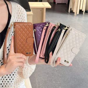 Étui à rabat magnétique en cuir PU pour design professionnel avec porte-cartes, coque de protection pour téléphone portable avec bracelet court - Product Image 1