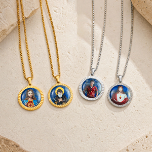 TIMEMUSE <span class=keywords><strong>Serie</strong></span> de Joyería de Piedras Preciosas Pintadas a Mano, Sagrado Corazón de Jesús, Divina Misericordia, San Charbel, Colgante Católico de Lapislázuli - XMH007 - Product Image 1