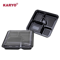 KARYO 3307 Contenant alimentaire en plastique jetable PET, boîte à lunch bento pour emporter, boîte d'emballage pour la restauration rapide avec couvercles transparents