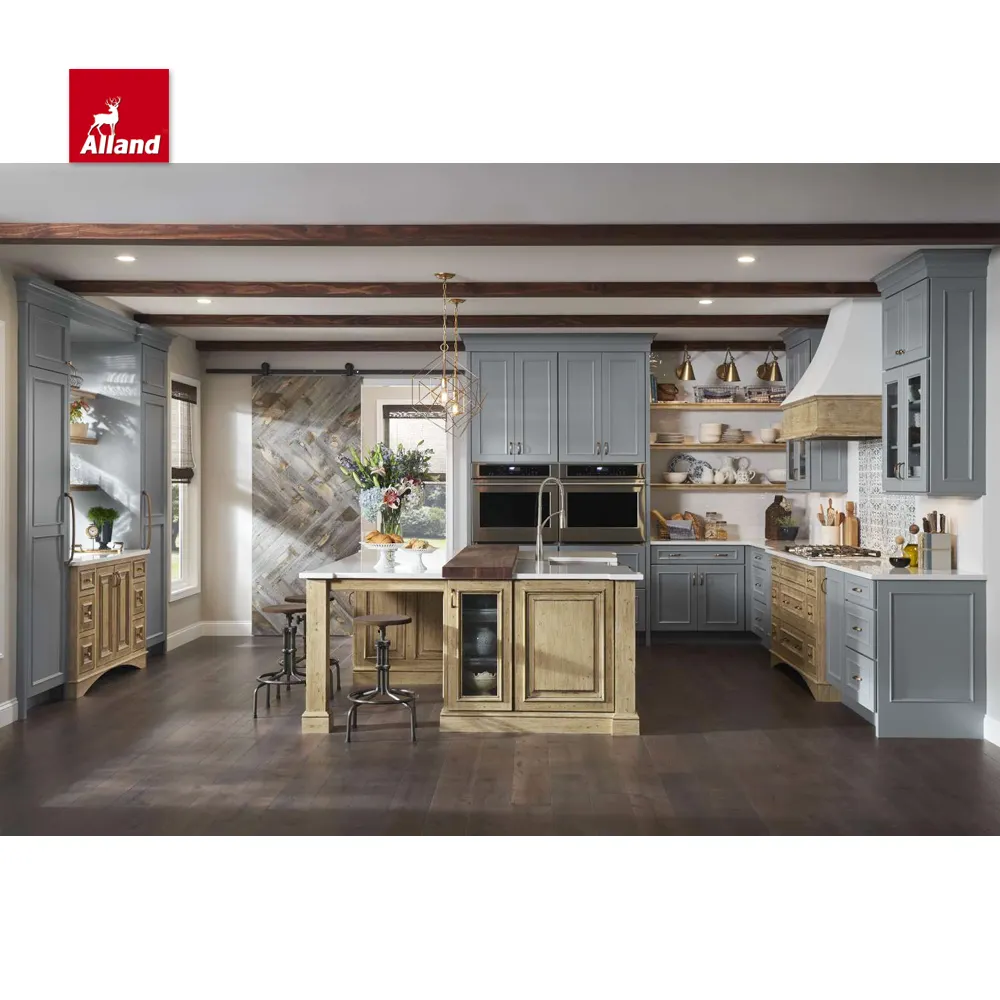 Mutfak mobilyası özelleştirilmiş tasarım ısmarlama gerçek katı ahşap Modern küçük oda mutfak dolabı fabrika fiyat ile özel ev için
