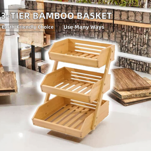 Panier à fruits en bambou multifonctionnel écologique The Craft Exim avec 3 étages, plateaux de rangement pliables pour le stockage des aliments - Product Image 2