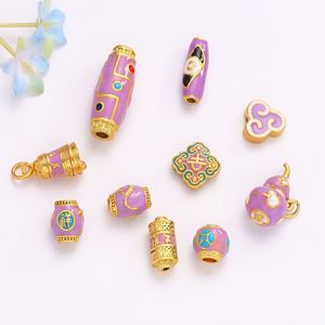 Perles Dzi en émail ancien style tibétain, motif gouttelette, mantra à six syllabes, perles intercalaires gourd violettes, accessoires de bijoux DIY - Product Image 3