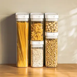 Organisateur de cuisine en verre transparent, casseroles, ensemble de bocaux à aliments en plastique, conteneurs de stockage des aliments, avec couvercle, serré à l'air